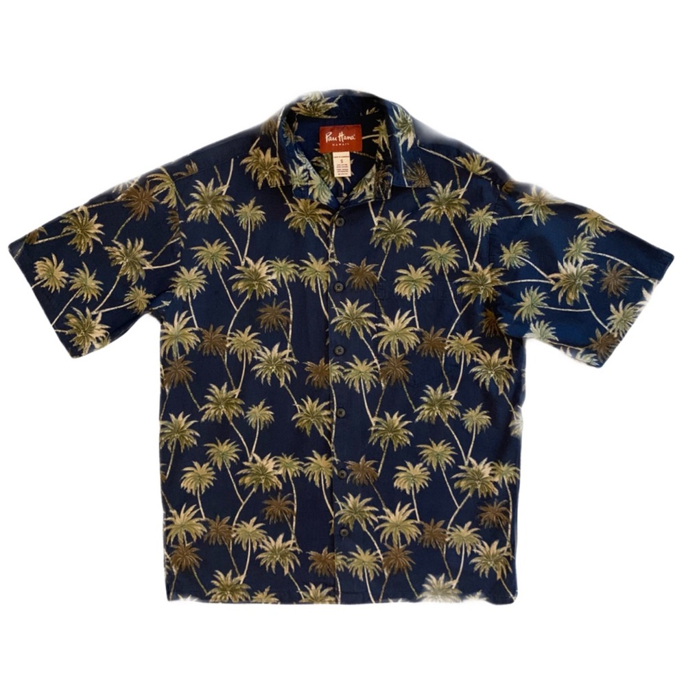 Pau Hana Hawaii Blue Palm Tree Hawaiian Shirt Men’s S